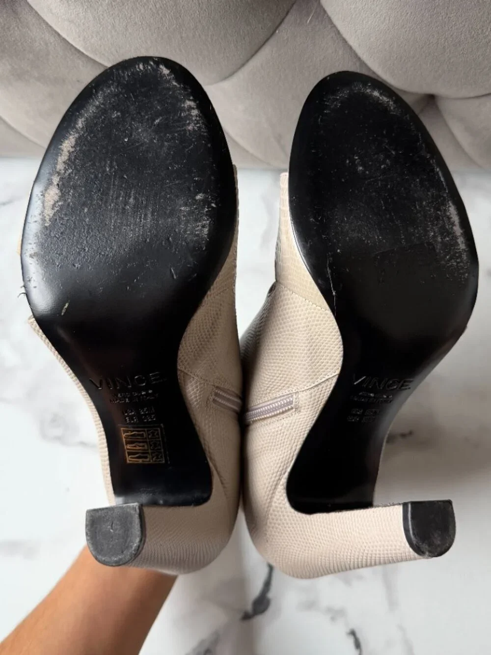 Vince Sansa Light Gray Leather Open Toe Bootie Heels Size 9.5